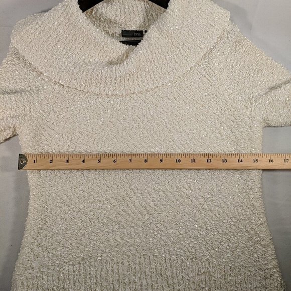 Jana Textured Knit Sweater Long Sleeve Cowl Turtle Neck Collar Cream White M Med - Picture 10 of 12